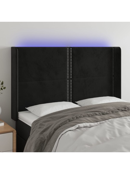 Čelo postele s LED černé 147 x 16 x 118/128 cm samet