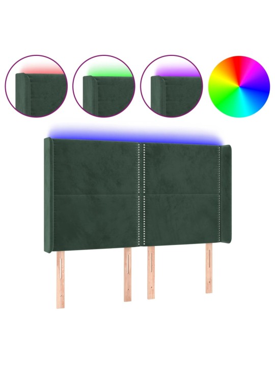 Čelo postele s LED tmavě zelené 147 x 16 x 118/128 cm samet