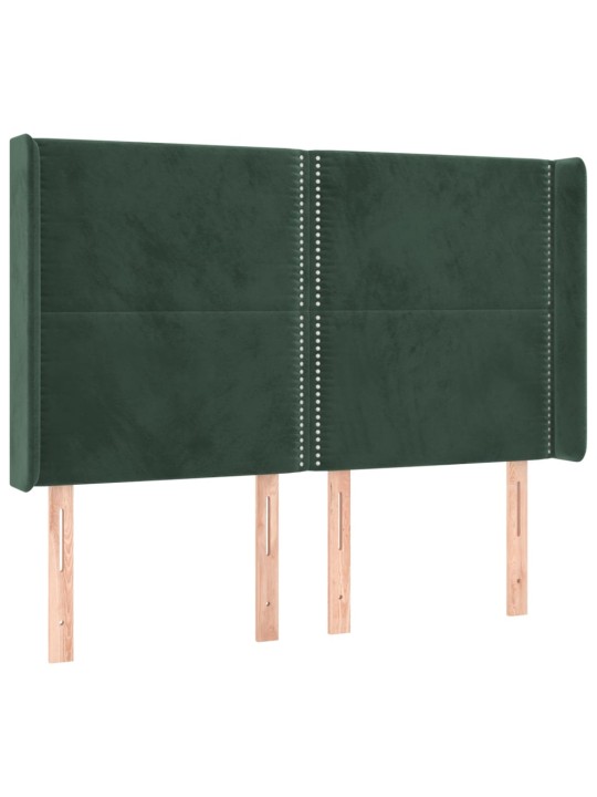 Čelo postele s LED tmavě zelené 147 x 16 x 118/128 cm samet