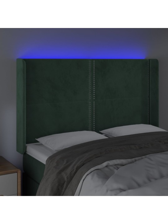 Čelo postele s LED tmavě zelené 147 x 16 x 118/128 cm samet