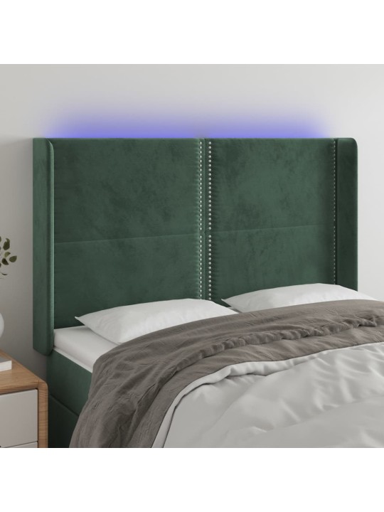 Čelo postele s LED tmavě zelené 147 x 16 x 118/128 cm samet