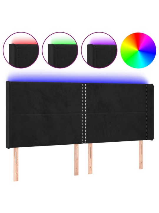 Čelo postele s LED černé 163 x 16 x 118/128 cm samet