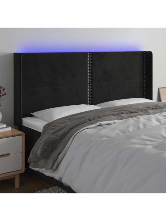 Čelo postele s LED černé 163 x 16 x 118/128 cm samet