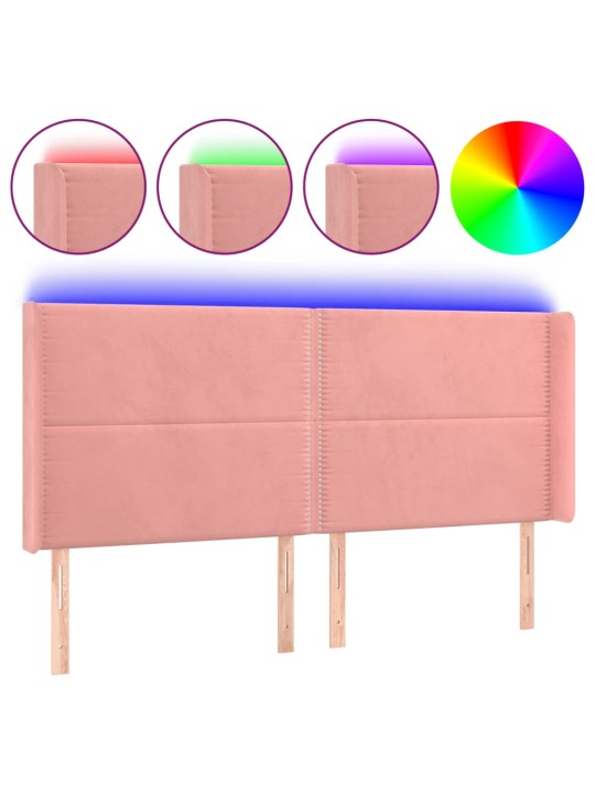 Čelo postele s led růžové 163 x 16 x 118/128 cm samet