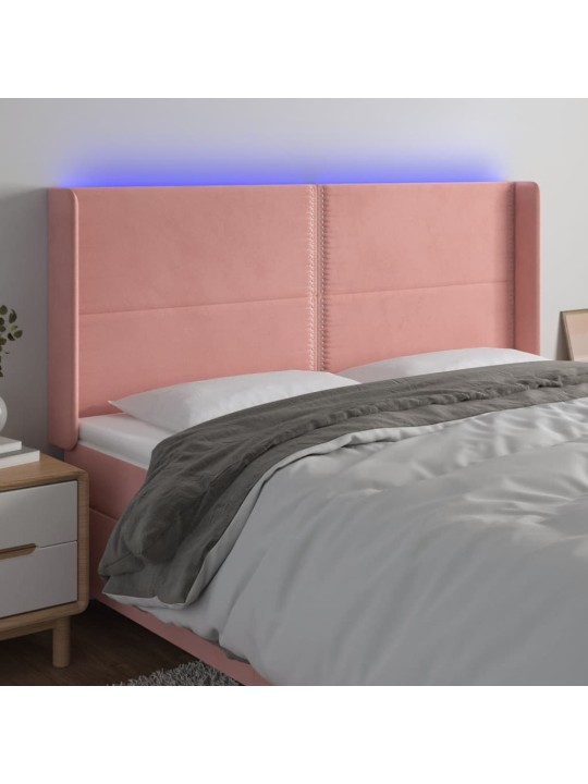 Čelo postele s led růžové 163 x 16 x 118/128 cm samet