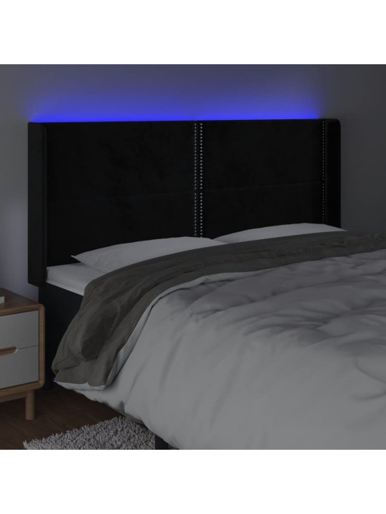 Čelo postele s LED černé 183 x 16 x 118/128 cm samet