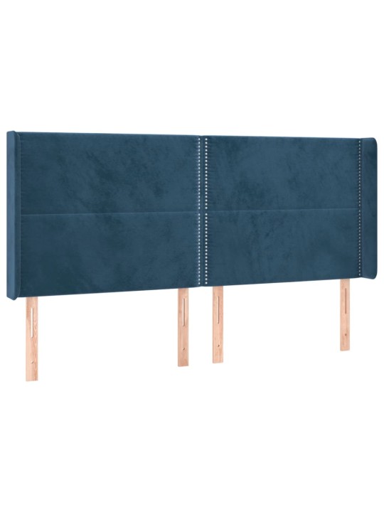 Čelo postele s led tmavě modré 183 x 16 x 118/128 cm samet