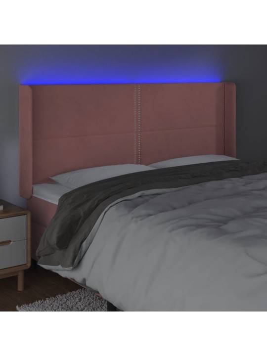 Čelo postele s LED růžové 183 x 16 x 118/128 cm samet