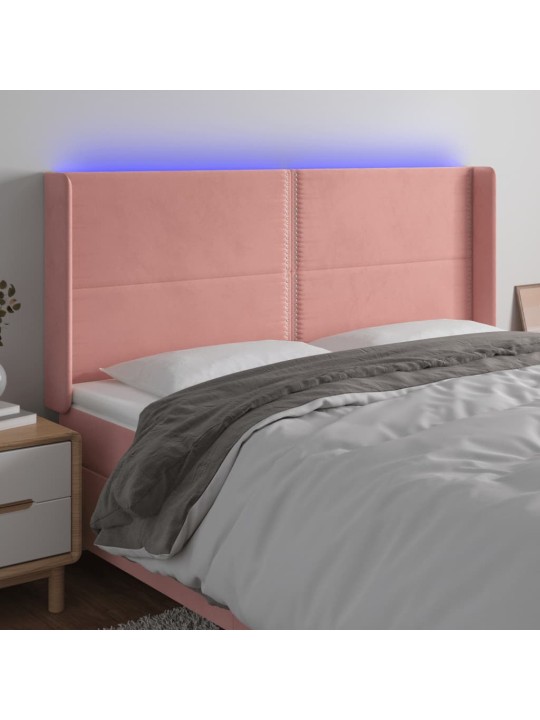 Čelo postele s LED růžové 183 x 16 x 118/128 cm samet