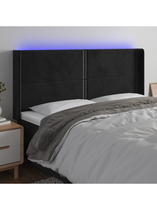 Čelo postele s LED černé 203 x 16 x 118/128 cm samet