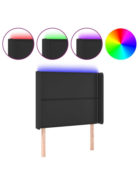 Čelo postele s LED černé 83 x 16 x 118/128 cm umělá kůže