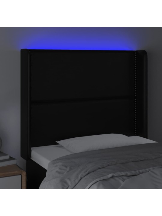 Čelo postele s LED černé 83 x 16 x 118/128 cm umělá kůže