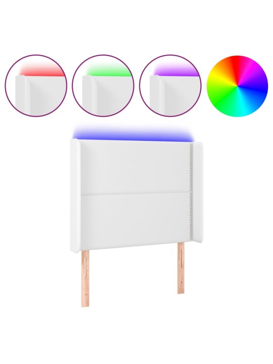 Čelo postele s LED bílé 83 x 16 x 118/128 cm umělá kůže