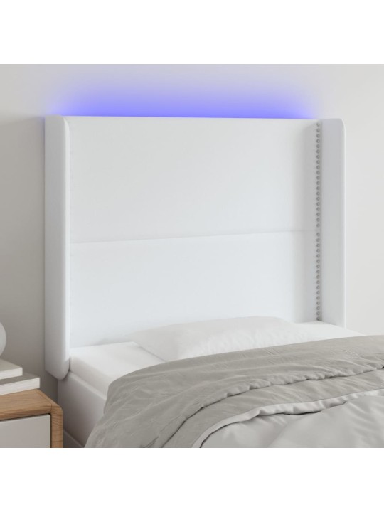Čelo postele s LED bílé 83 x 16 x 118/128 cm umělá kůže