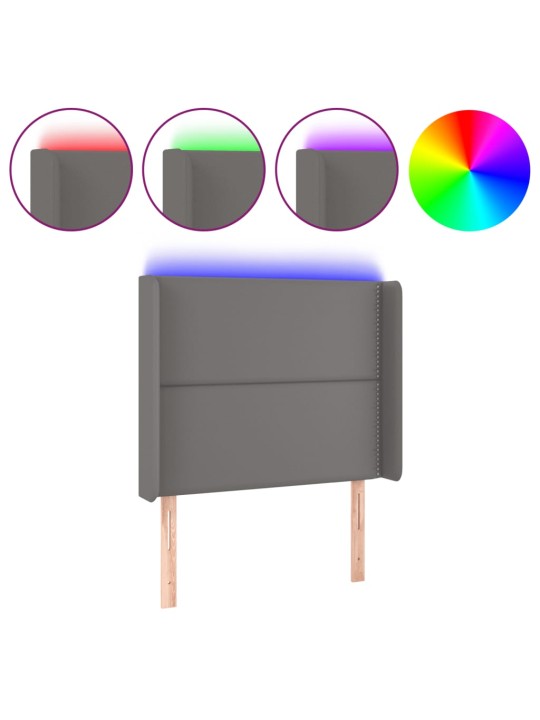 Čelo postele s LED šedé 83 x 16 x 118/128 cm umělá kůže