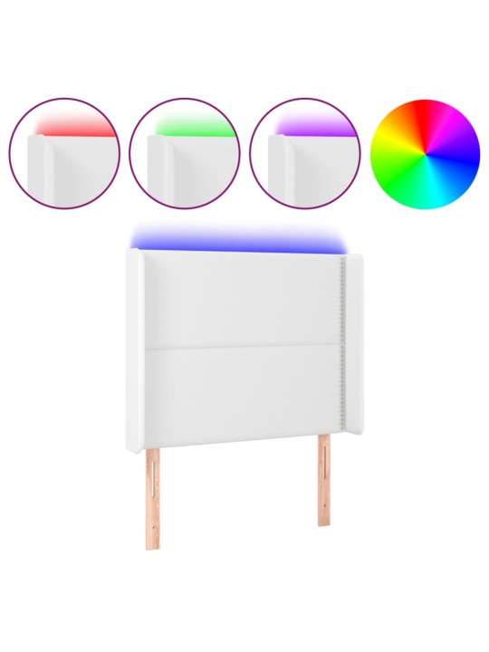 Čelo postele s LED bílé 93 x 16 x 118/128 cm umělá kůže