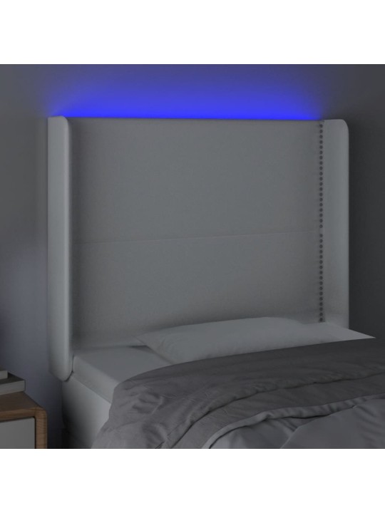 Čelo postele s LED bílé 93 x 16 x 118/128 cm umělá kůže
