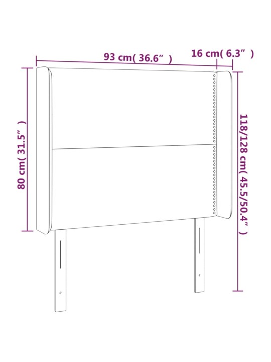 Čelo postele s LED bílé 93 x 16 x 118/128 cm umělá kůže