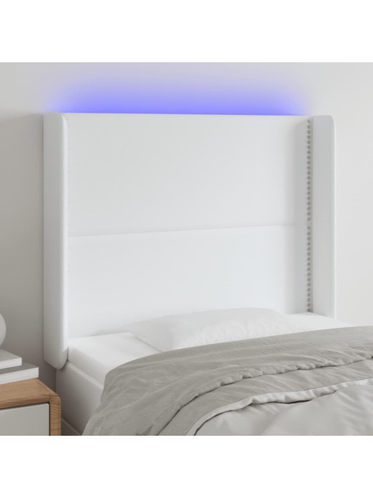 Čelo postele s LED bílé 93 x 16 x 118/128 cm umělá kůže