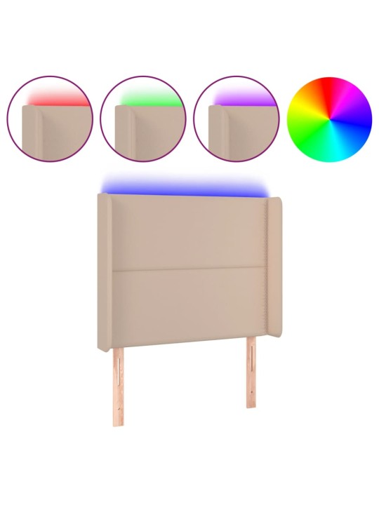 Čelo postele s LED cappuccino 93 x 16 x 118/128 cm umělá kůže