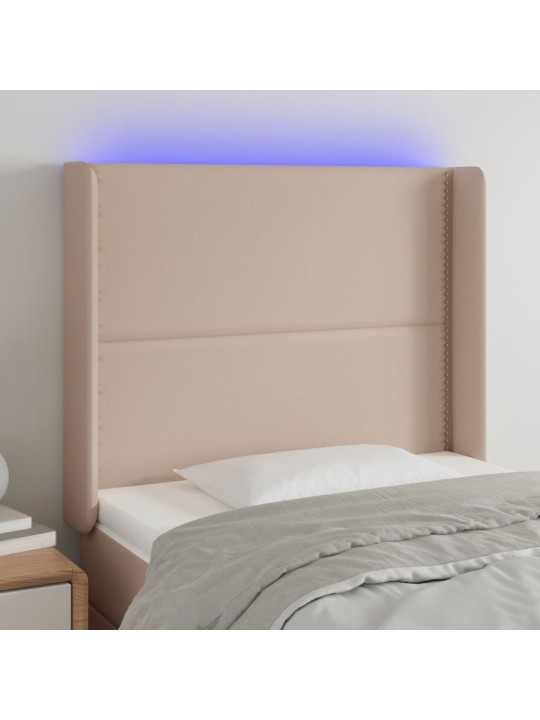 Čelo postele s LED cappuccino 93 x 16 x 118/128 cm umělá kůže