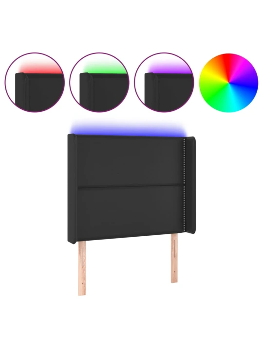 Čelo postele s LED černé 103 x 16 x 118/128 cm umělá kůže