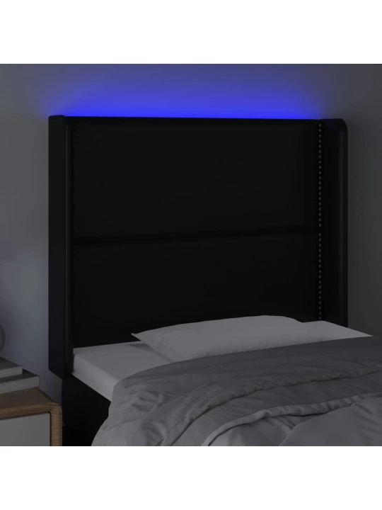 Čelo postele s LED černé 103 x 16 x 118/128 cm umělá kůže
