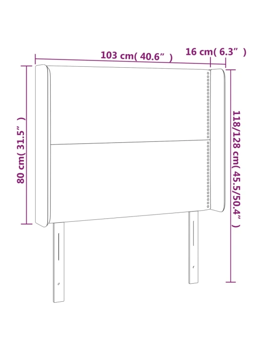 Čelo postele s LED černé 103 x 16 x 118/128 cm umělá kůže