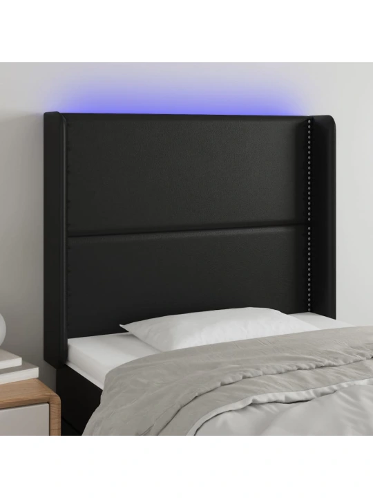 Čelo postele s LED černé 103 x 16 x 118/128 cm umělá kůže