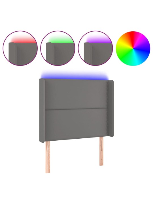 Čelo postele s LED šedé 103 x 16 x 118/128 cm umělá kůže