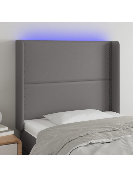 Čelo postele s LED šedé 103 x 16 x 118/128 cm umělá kůže