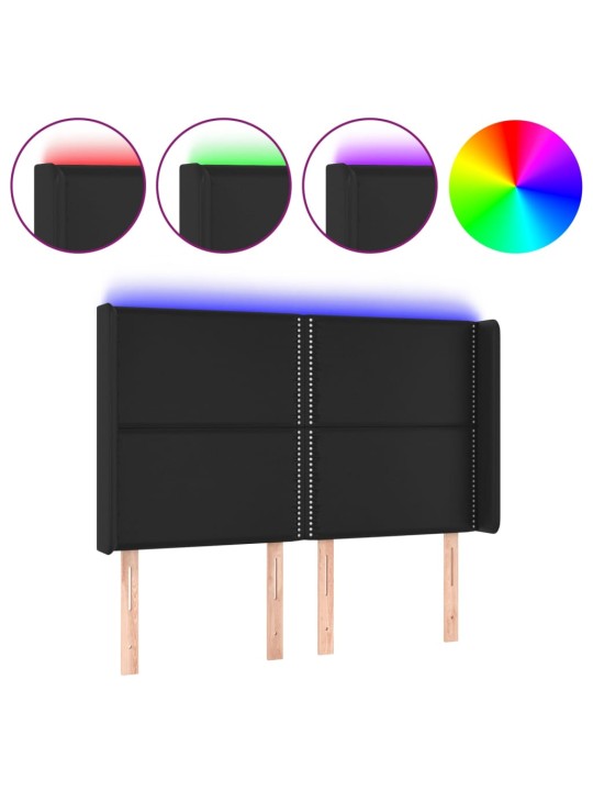 Čelo postele s LED černé 147 x 16 x 118/128 cm umělá kůže