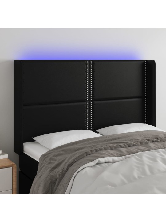 Čelo postele s LED černé 147 x 16 x 118/128 cm umělá kůže