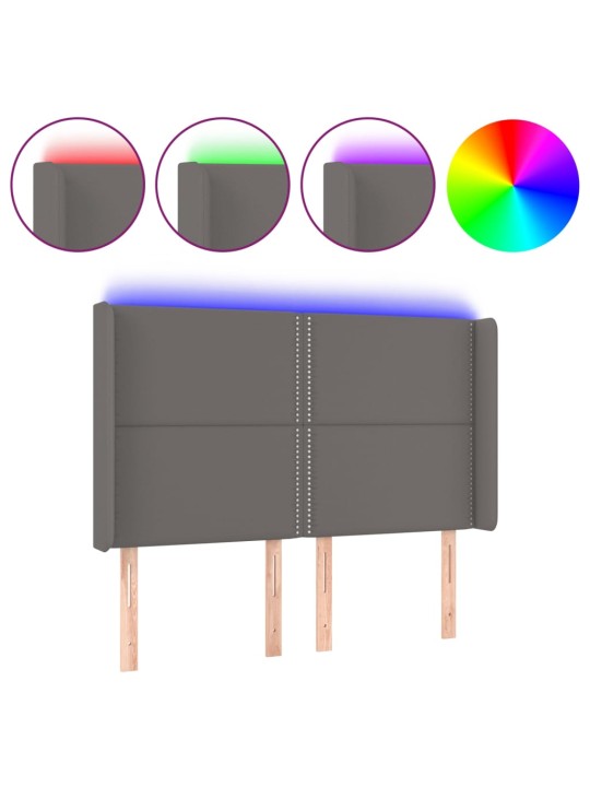 Čelo postele s LED šedé 147 x 16 x 118/128 cm umělá kůže