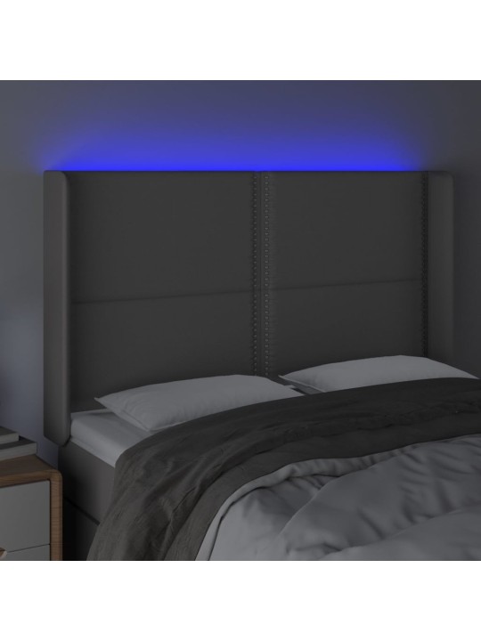 Čelo postele s LED šedé 147 x 16 x 118/128 cm umělá kůže