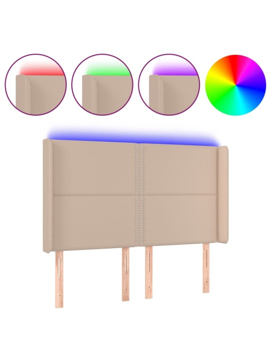 Čelo postele s LED cappuccino 147 x 16 x 118/128 cm umělá kůže