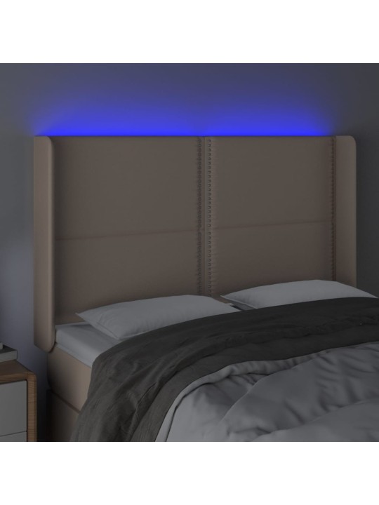 Čelo postele s LED cappuccino 147 x 16 x 118/128 cm umělá kůže