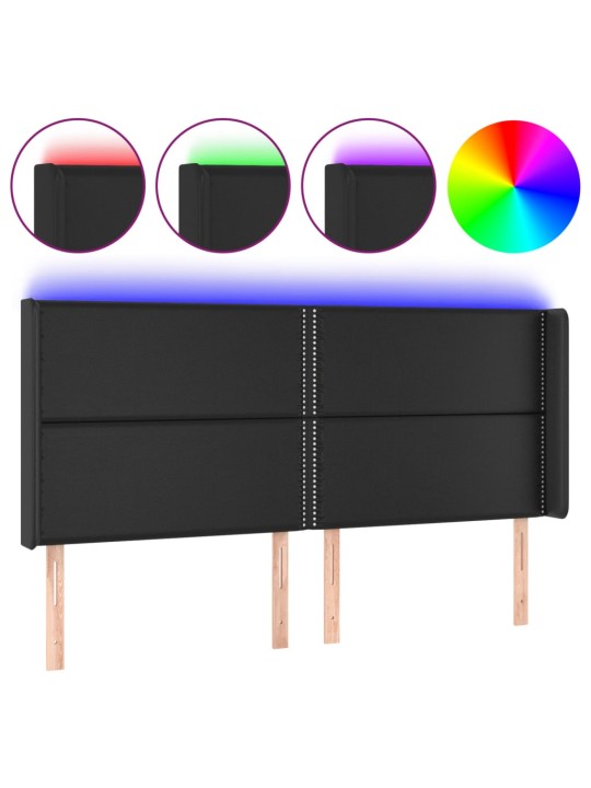 Čelo postele s LED černé 163 x 16 x 118/128 cm umělá kůže