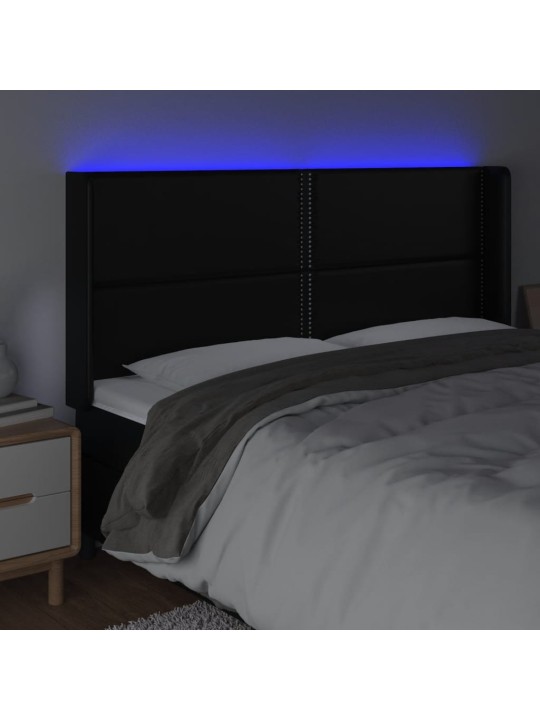 Čelo postele s LED černé 163 x 16 x 118/128 cm umělá kůže