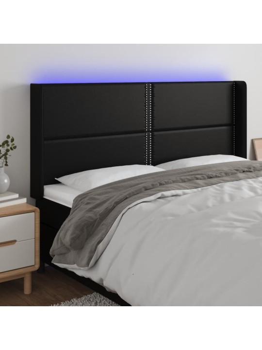 Čelo postele s LED černé 163 x 16 x 118/128 cm umělá kůže