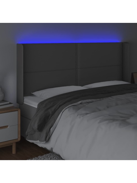 Čelo postele s LED šedé 163 x 16 x 118/128 cm umělá kůže