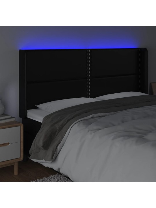 Čelo postele s LED černé 183 x 16 x 118/128 cm umělá kůže