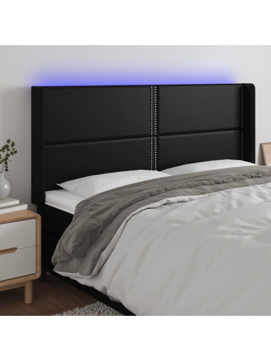 Čelo postele s LED černé 183 x 16 x 118/128 cm umělá kůže