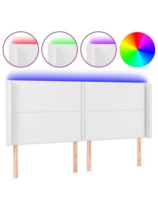 Čelo postele s LED bílé 183 x 16 x 118/128 cm umělá kůže