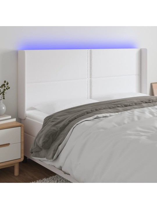 Čelo postele s LED bílé 183 x 16 x 118/128 cm umělá kůže