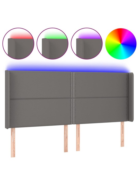 Čelo postele s LED šedé 183 x 16 x 118/128 cm umělá kůže