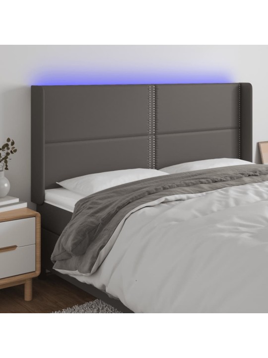 Čelo postele s LED šedé 183 x 16 x 118/128 cm umělá kůže