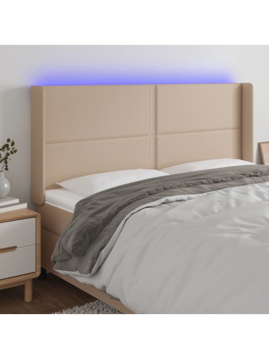 Čelo postele s led cappuccino 183 x 16 x 118/128 cm umělá kůže