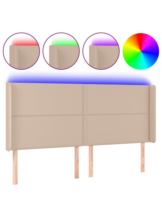 Čelo postele s led cappuccino 183 x 16 x 118/128 cm umělá kůže