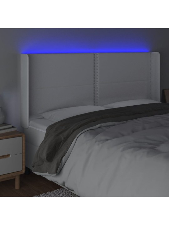Čelo postele s LED bílé 203 x 16 x 118/128 cm umělá kůže